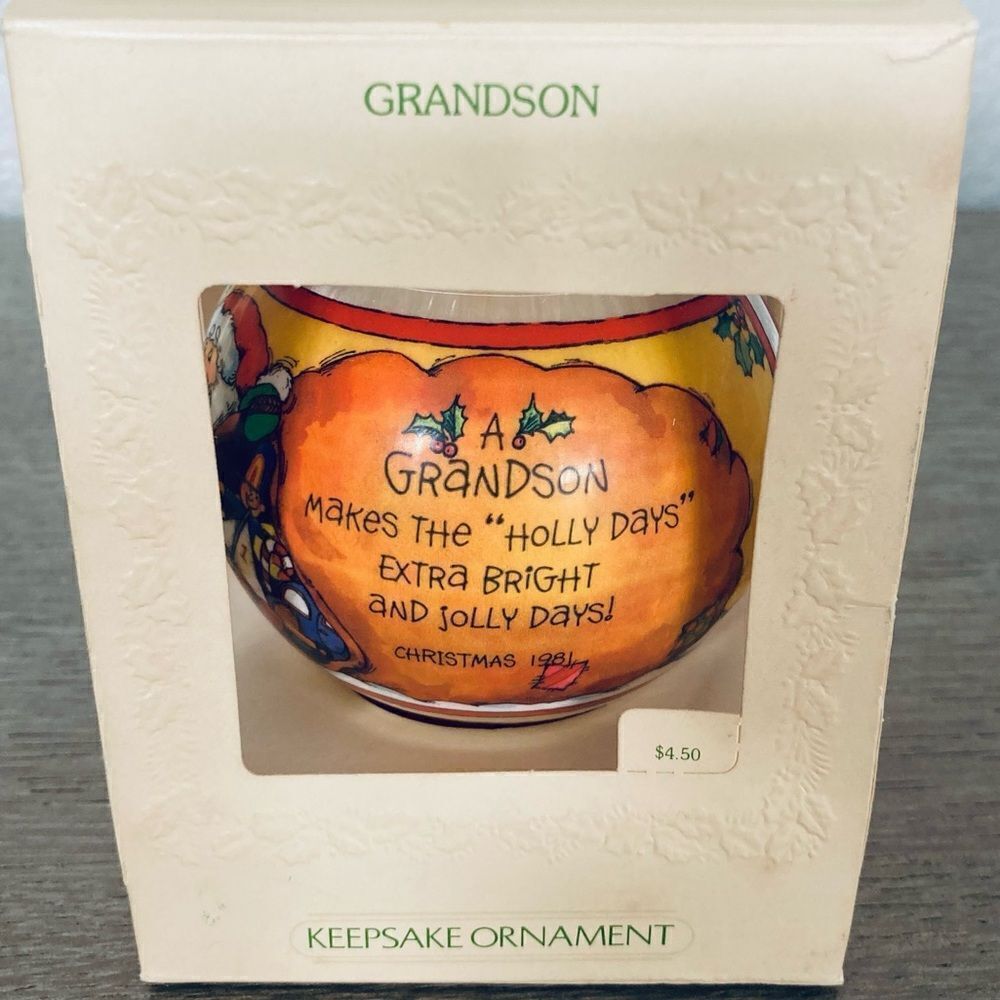 Hallmark Vintage Christmas 1981 Grandson Glass Ball Ornament